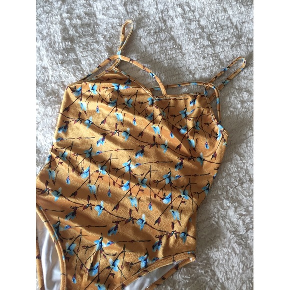 Pants - Velvet Strappy Bodysuit w/ Blue Flowers